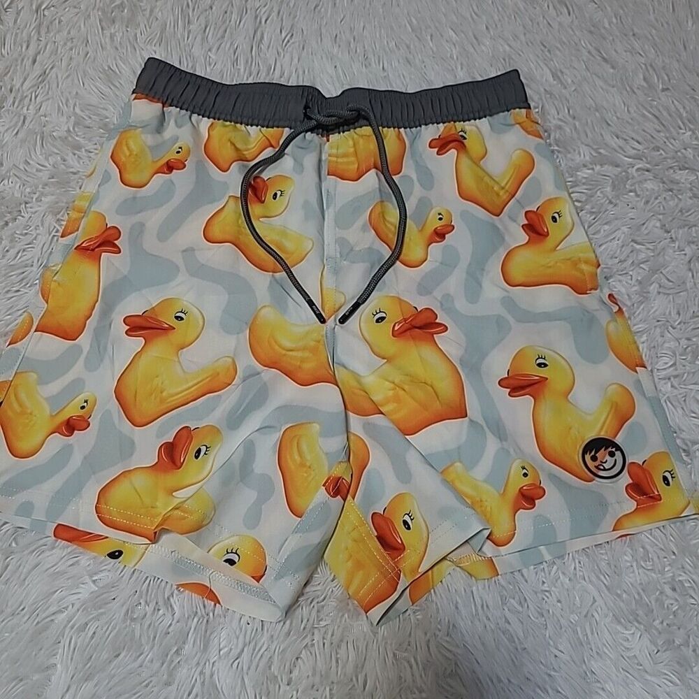 Neff Yellow Duck Swim Shorts Mens Medium Light Blue Lightweight NWOT